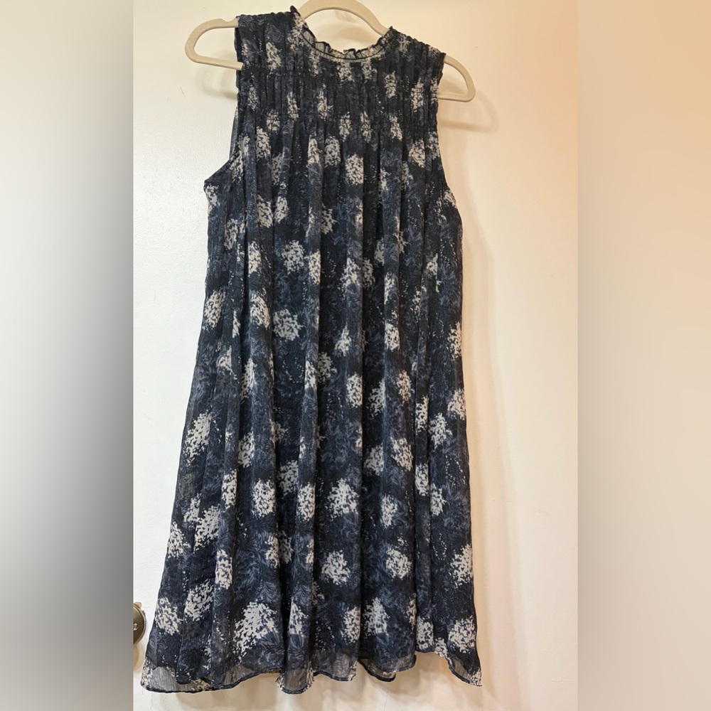 Joie Navy and White Floral Ruffle Neck Blouse